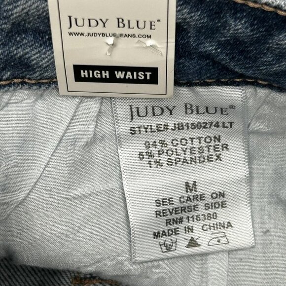Judy Blue Jean Shorts Womens Medium Blue Denim High Waist Studded Fringed Hem - Picture 5 of 10